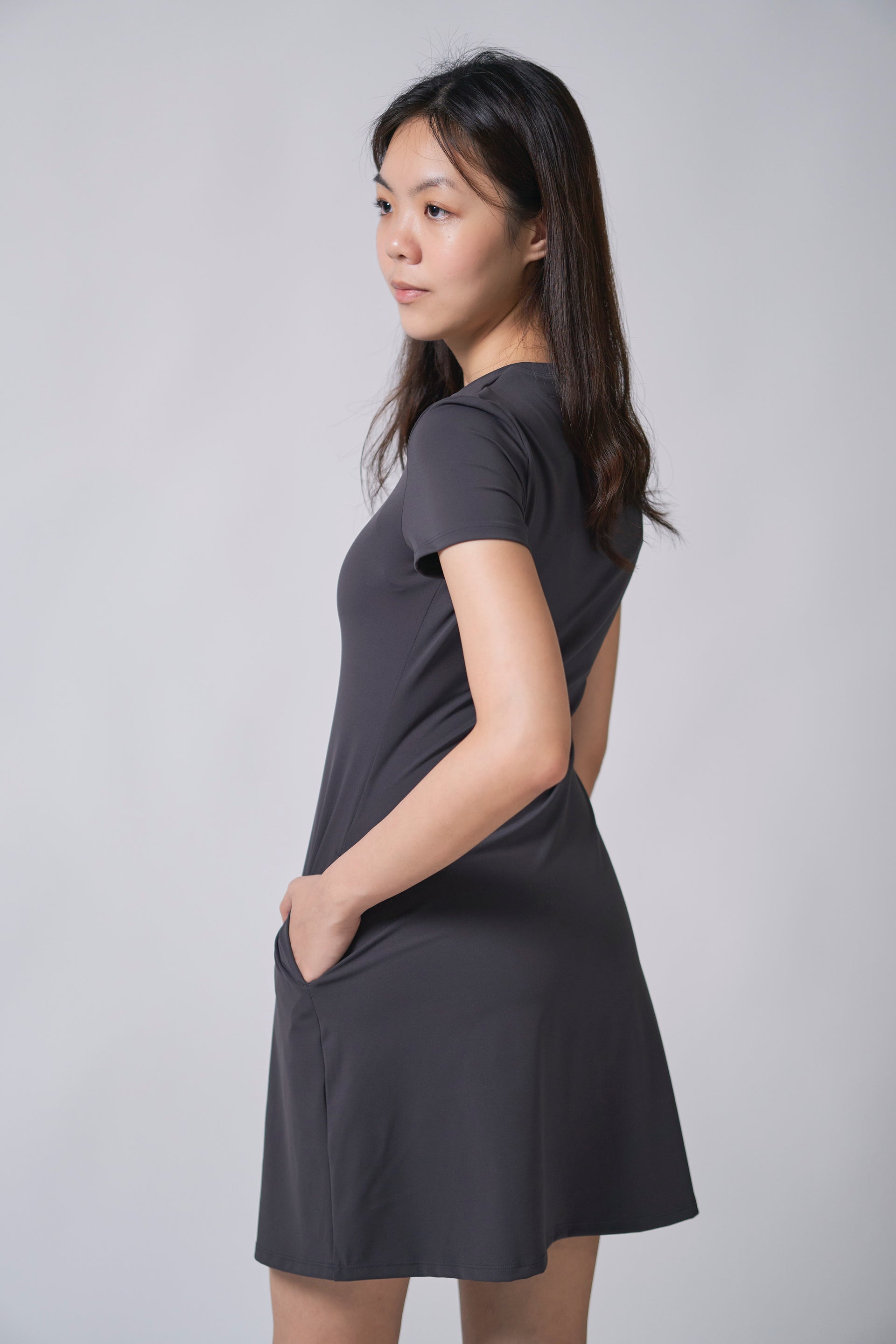 Crew Neck T-shirt A-line Dress (Side Pockets) Lunablys Crew Neck T-shirt A-line Dress (Side Pockets) Lunablys